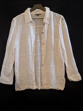 Cynthia Max Cream Sheer Textured Button Down Shirt Jacket Small Beach Vacation